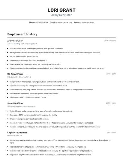 Army Recruiter Resume