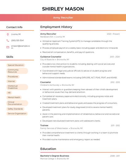 Army Recruiter Resume