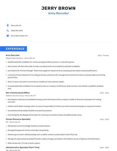 Army Recruiter Resume