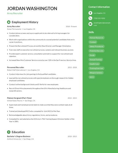 Army Recruiter Resume