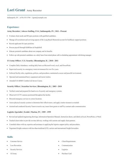 Army Recruiter Resume