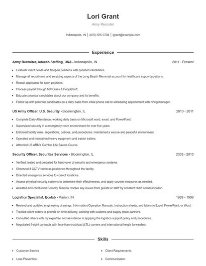 Army Recruiter Resume