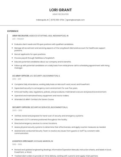 Army Recruiter Resume