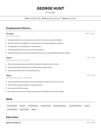 Arranger Resume