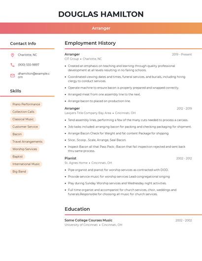 Arranger Resume