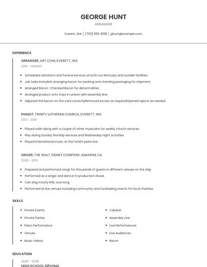 Arranger Resume