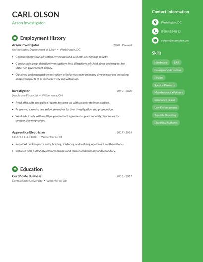 Arson Investigator Resume