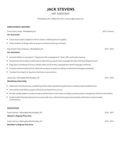 Art Assistant Resume