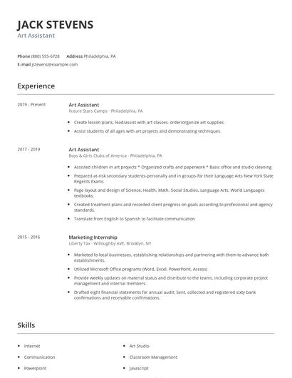 Art Assistant Resume
