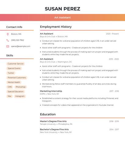 Art Assistant Resume