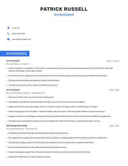 Art Assistant Resume