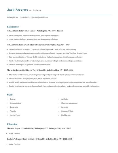 Art Assistant Resume