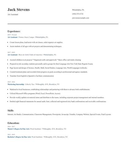 Art Assistant Resume
