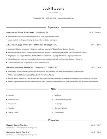 Art Assistant Resume