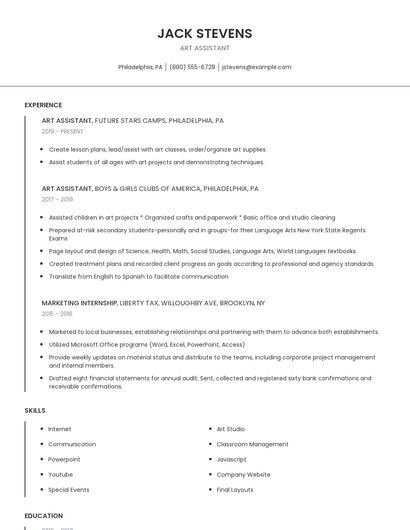 Art Assistant Resume