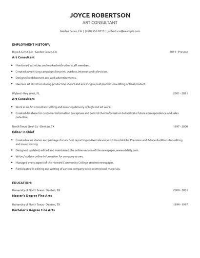 Art Consultant Resume