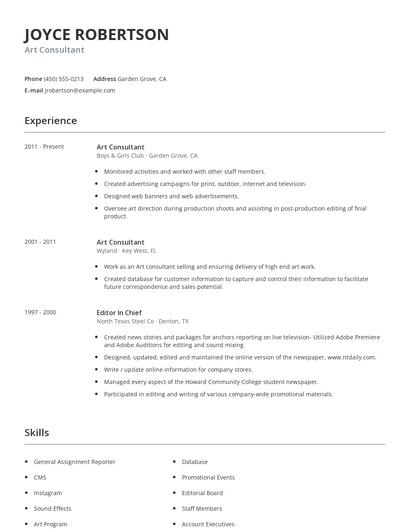 Art Consultant Resume