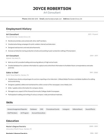 Art Consultant Resume