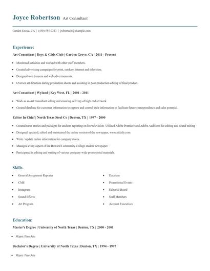 Art Consultant Resume