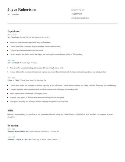 Art Consultant Resume