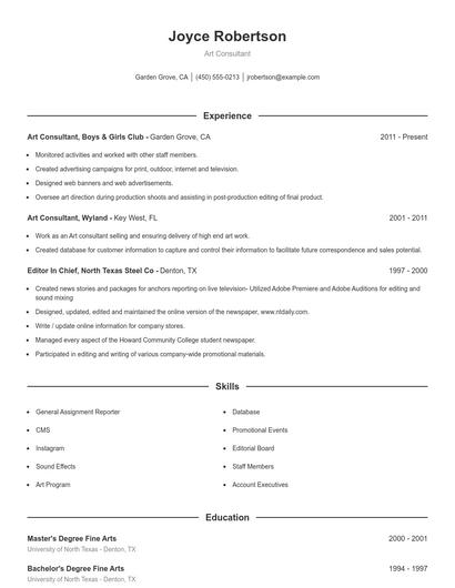 Art Consultant Resume