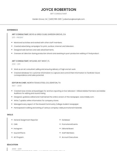 Art Consultant Resume