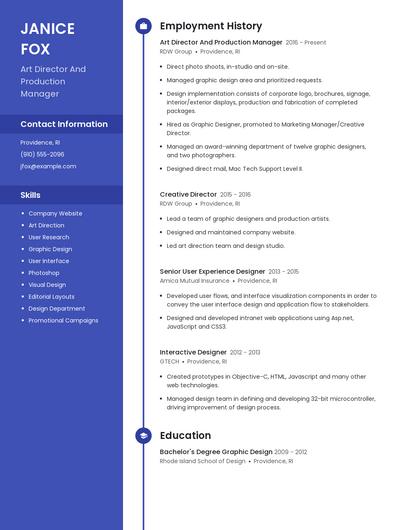 Art Director And Production Manager Resume