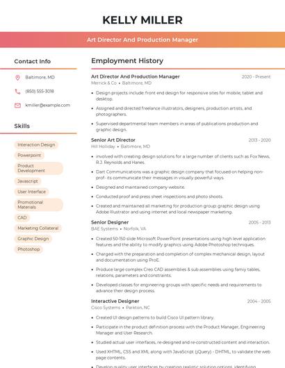 Art Director And Production Manager Resume