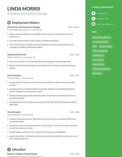Art Director And Production Manager Resume
