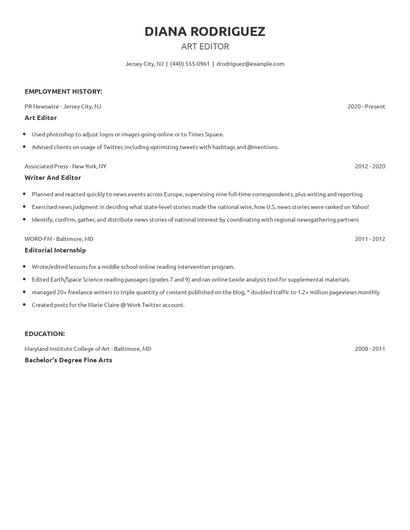 Art Editor Resume