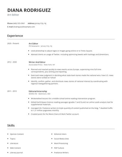 Art Editor Resume