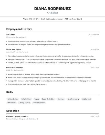 Art Editor Resume