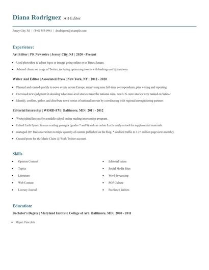 Art Editor Resume