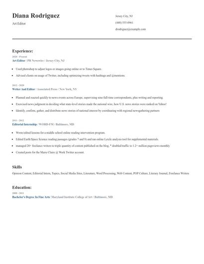 Art Editor Resume