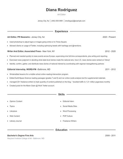 Art Editor Resume
