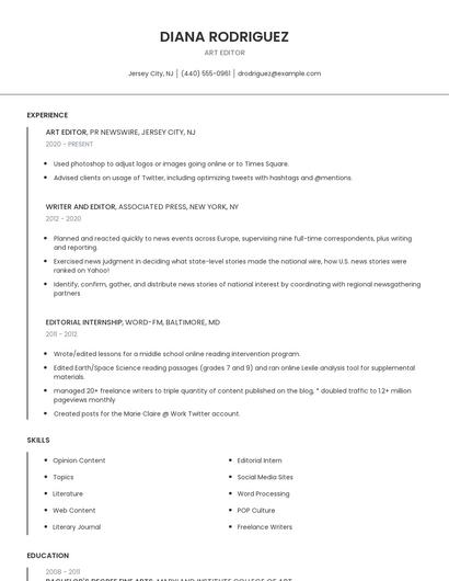 Art Editor Resume