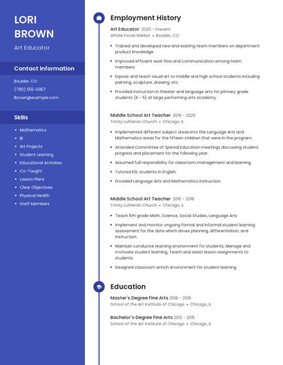 Art Educator Resume