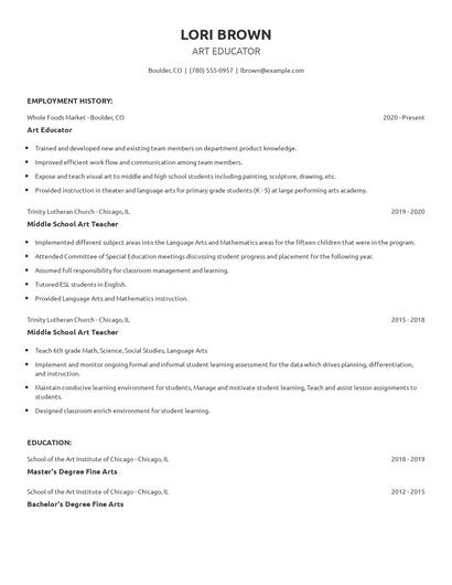 Art Educator Resume