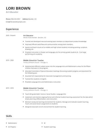 Art Educator Resume