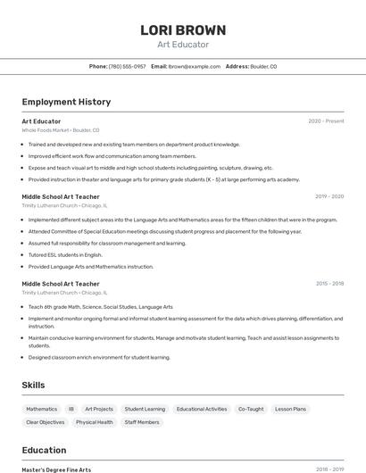 Art Educator Resume
