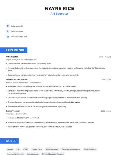 Art Educator Resume