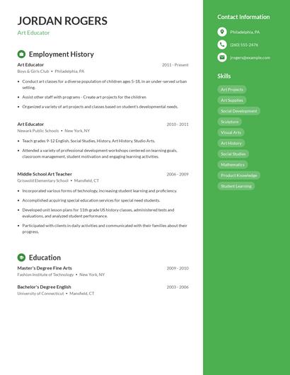 Art Educator Resume
