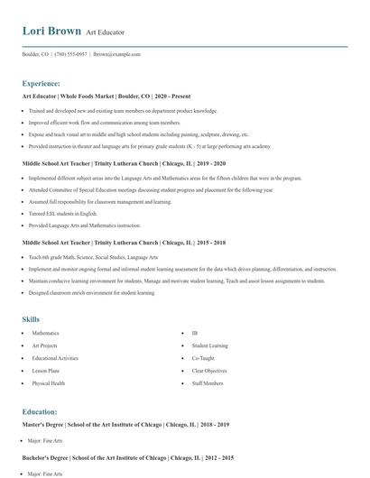 Art Educator Resume