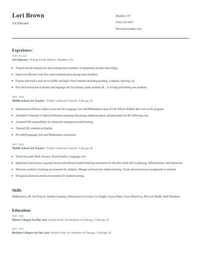 Art Educator Resume