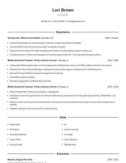 Art Educator Resume