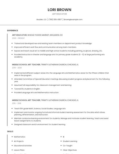 Art Educator Resume