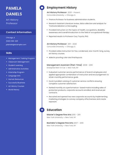 Art History Professor Resume