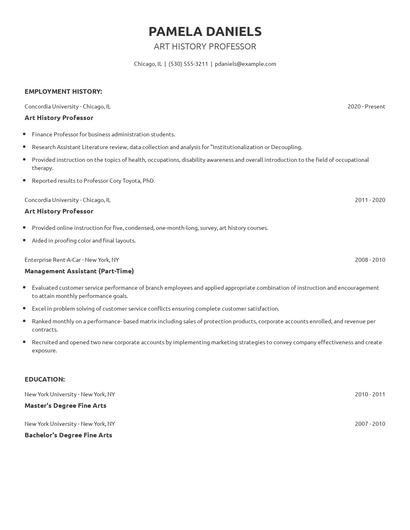 Art History Professor Resume