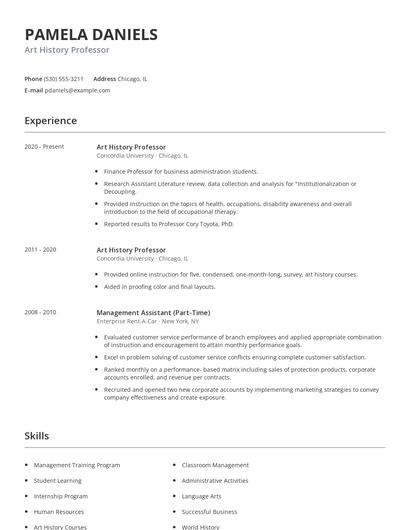 Art History Professor Resume