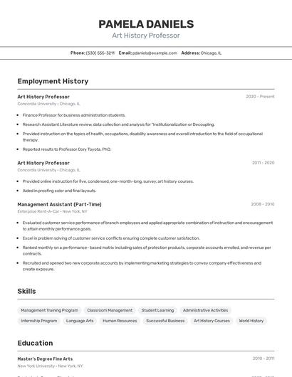 Art History Professor Resume
